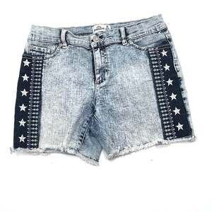 JORDACHE women's denim shorts details on sides embroidered stars SZ 14 (teens)